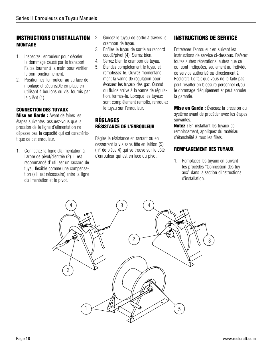 Reelcraft Series H Hand Crank Hose Reels User Manual | Page 10 / 12