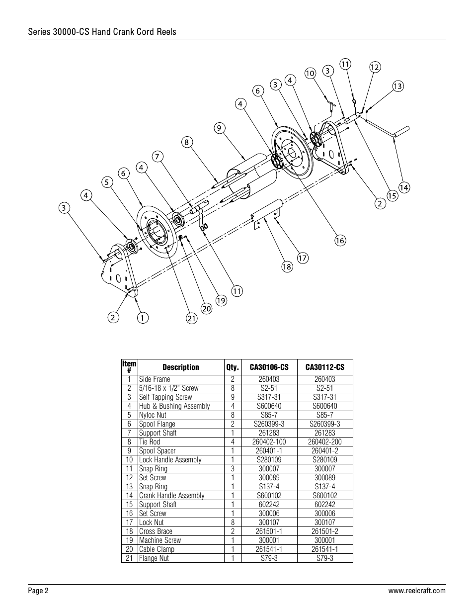 Reelcraft Series 30000-CS Hand Crank Cord Reels User Manual | Page 2 / 2