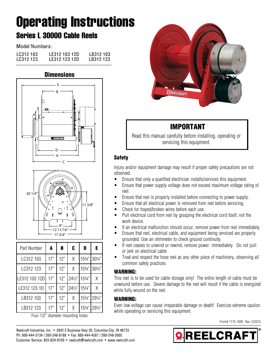 Reelcraft Series L30000 Cable Reels User Manual | 4 pages