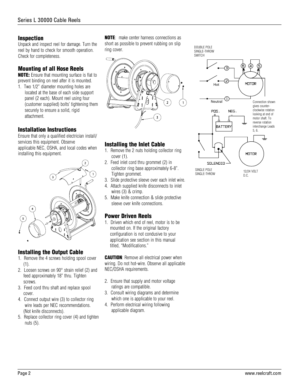Reelcraft Series L30000 Cable Reels User Manual | Page 2 / 4