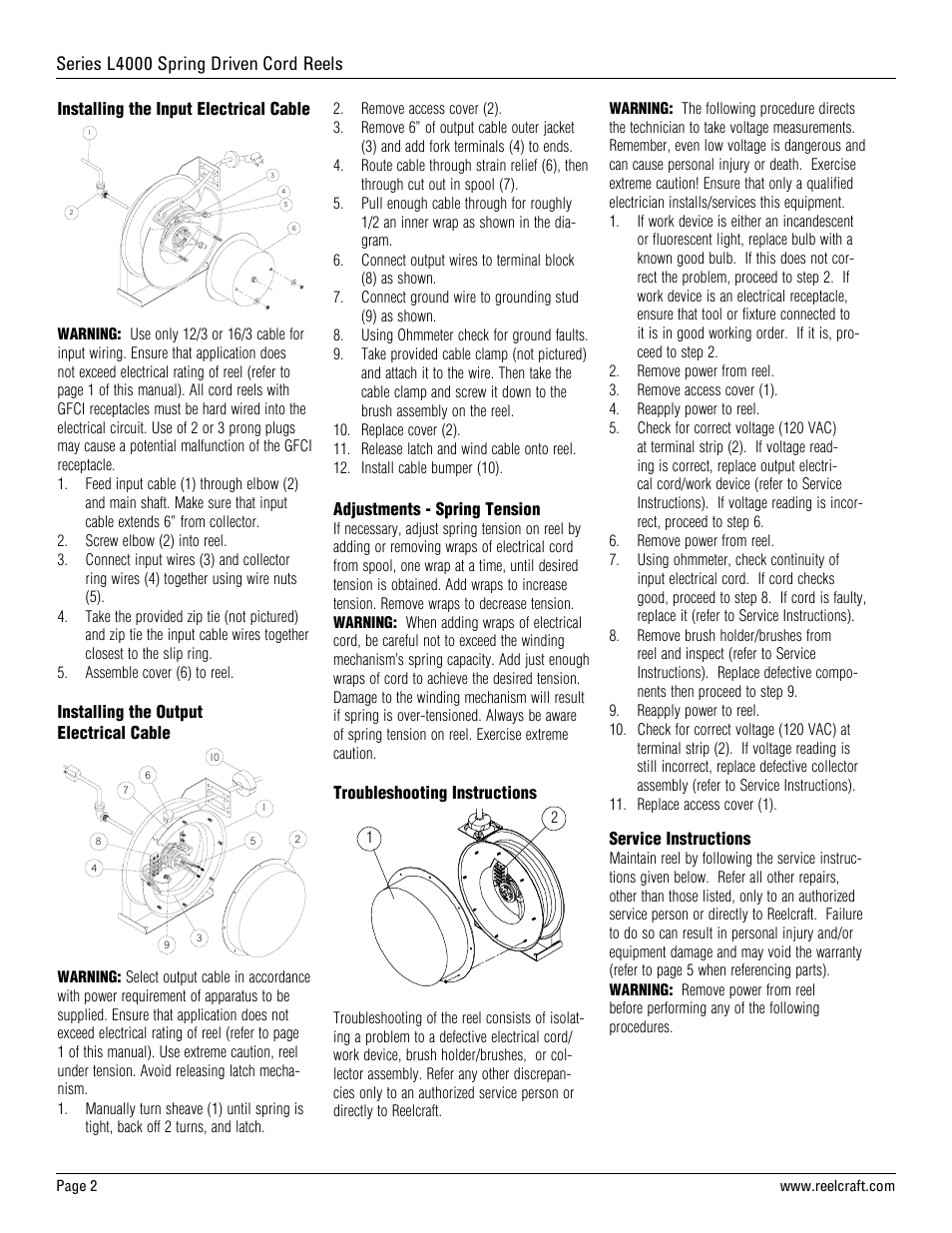 Series l4000 spring driven cord reels | Reelcraft Series L4000 Spring Driven Cord Reels User Manual | Page 2 / 8