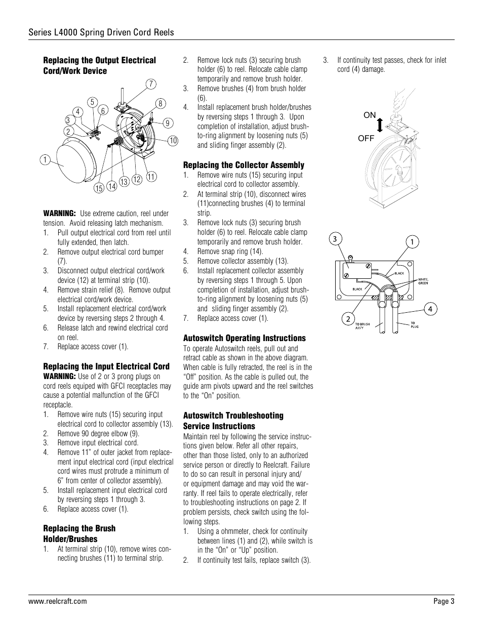 Reelcraft Series L4000 Spring Driven Cord Reels User Manual | Page 3 / 8