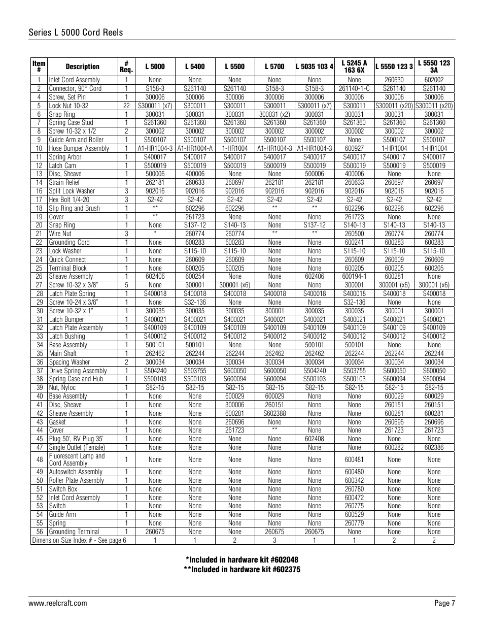 Series l 5000 cord reels | Reelcraft Series L5000 Cord Reels User Manual | Page 7 / 8