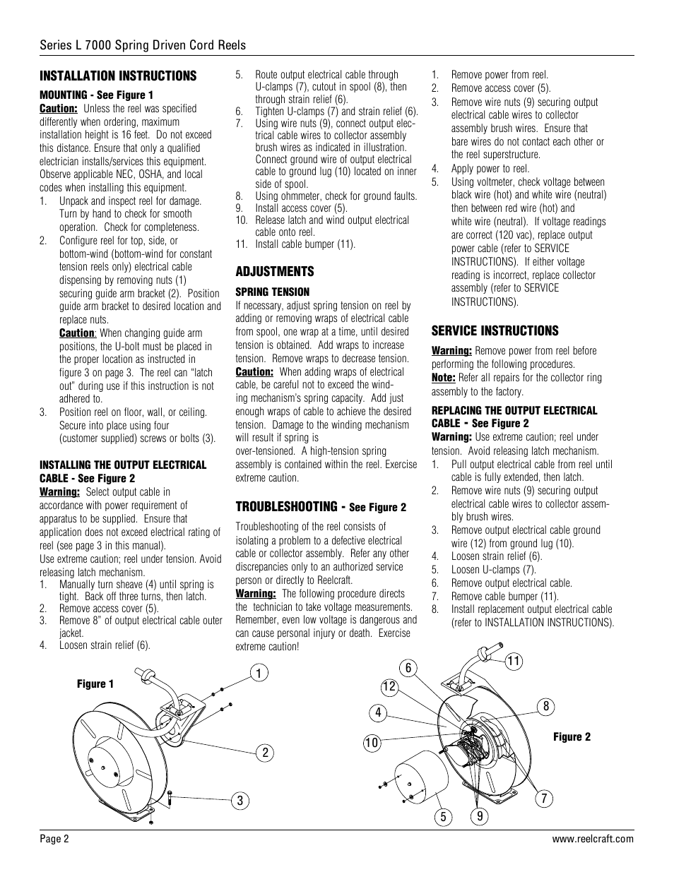 Reelcraft Series L7000 Spring Driven Cord Reels User Manual | Page 2 / 3