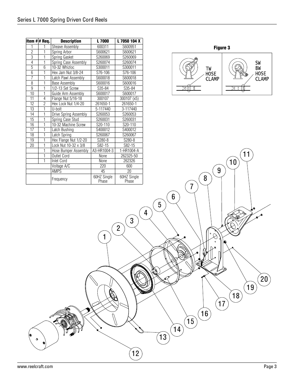 Reelcraft Series L7000 Spring Driven Cord Reels User Manual | Page 3 / 3
