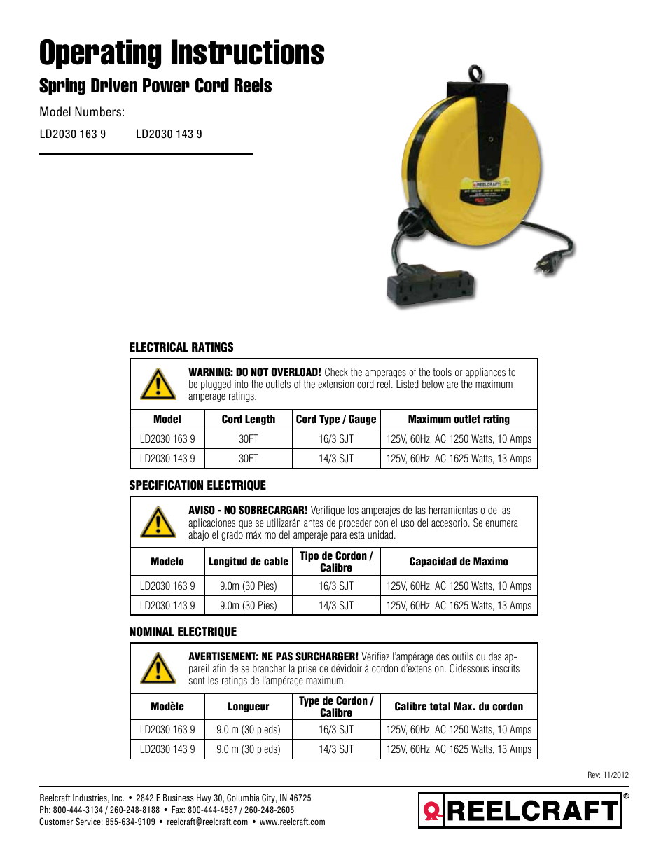 Reelcraft Series LD Power Cord Reels User Manual | 4 pages