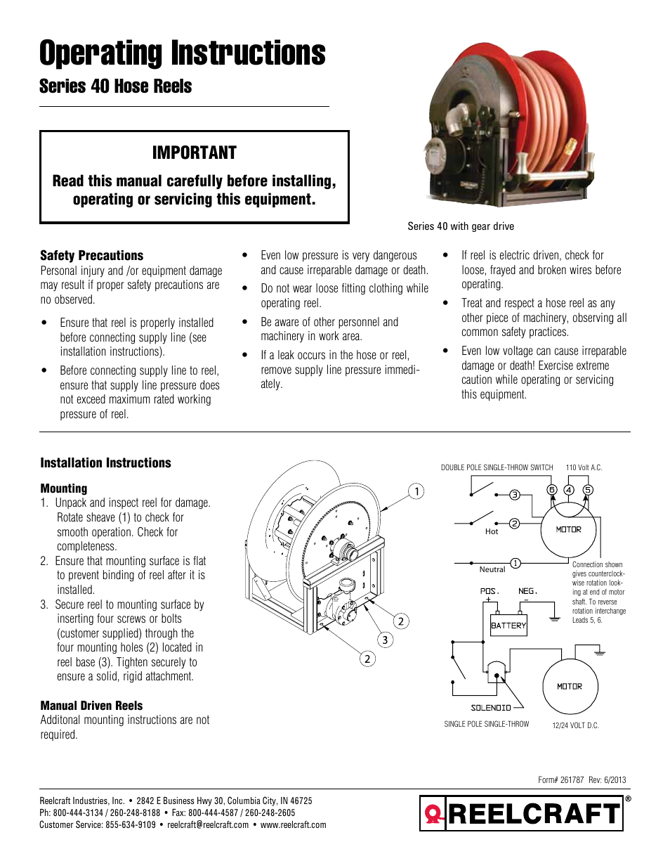 Reelcraft Series 40 Hose Reels User Manual | 5 pages