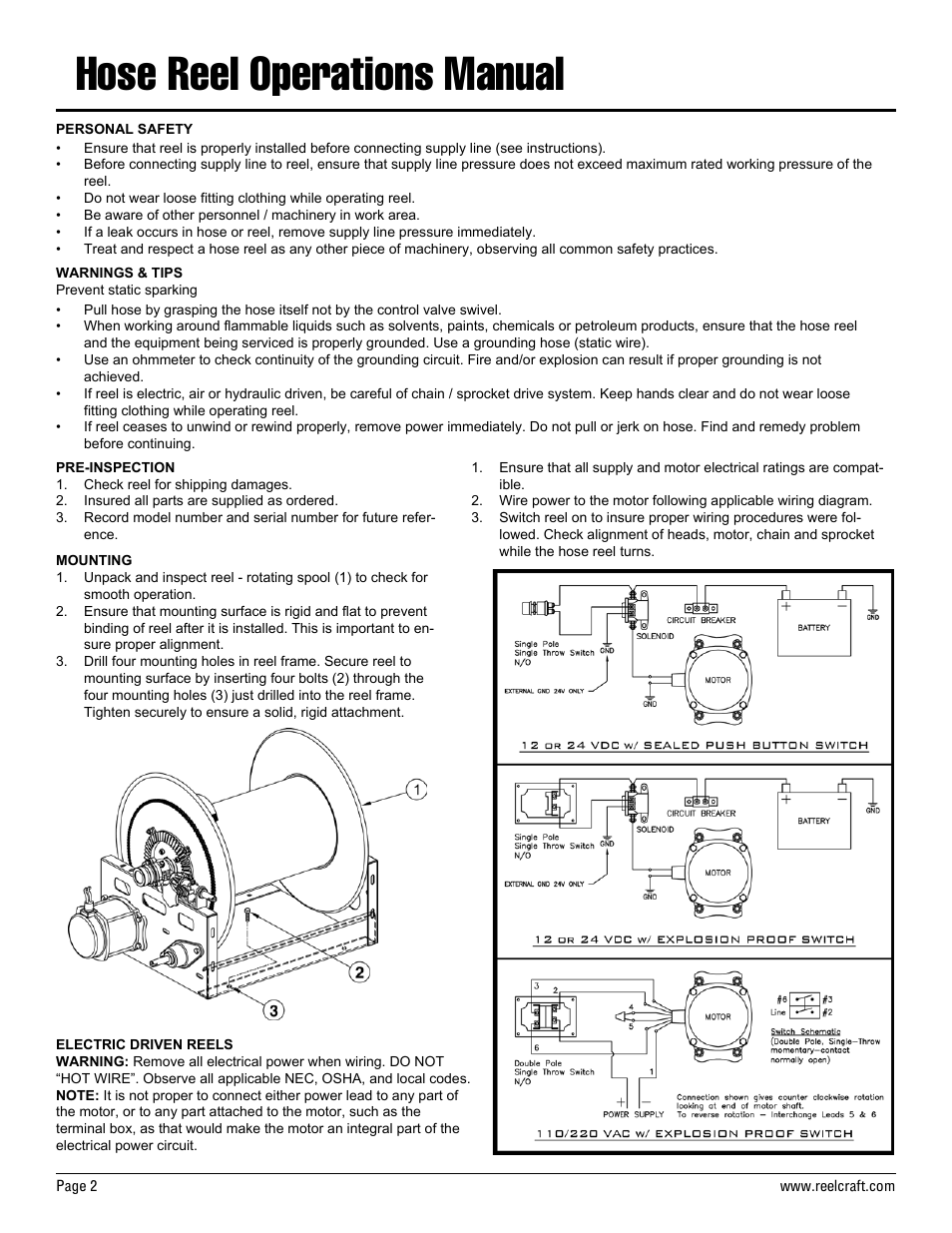 Hose reel operations manual | Reelcraft Nordic Series 2400 Reels User Manual | Page 2 / 4