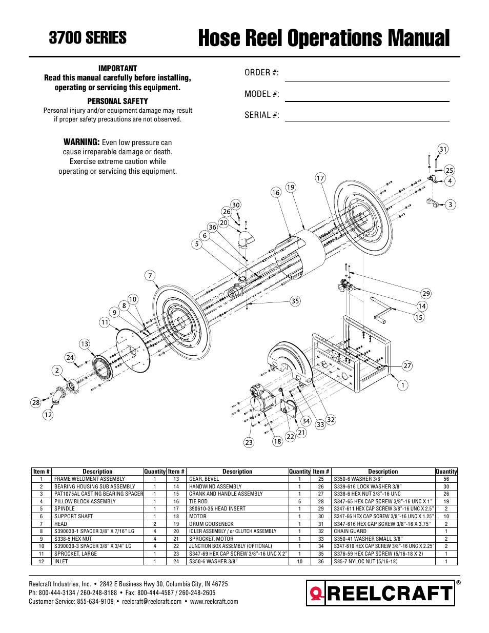 Reelcraft Nordic Series 3700 Reels User Manual | 4 pages