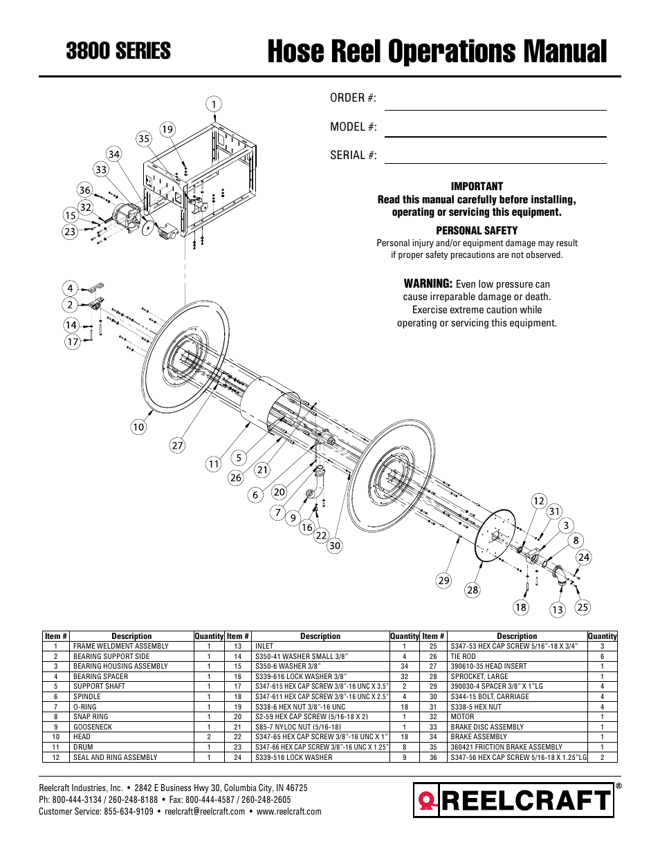 Reelcraft Nordic Series 3800 Reels User Manual | 4 pages