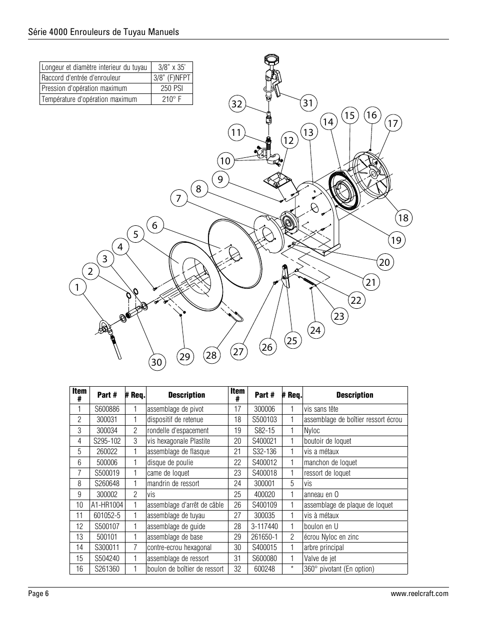 Reelcraft Series 5000 Spring Driven Hose Reels (5635 OLPSW5) User Manual | Page 6 / 6