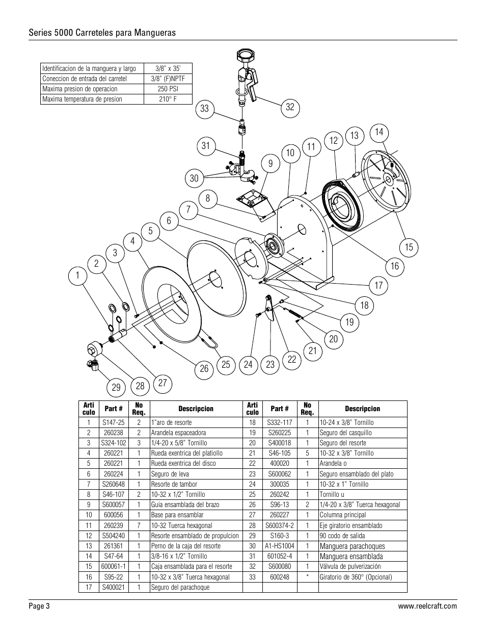 Reelcraft Series 5000 Spring Driven Hose Reels (5635 OLSSW5) User Manual | Page 4 / 6