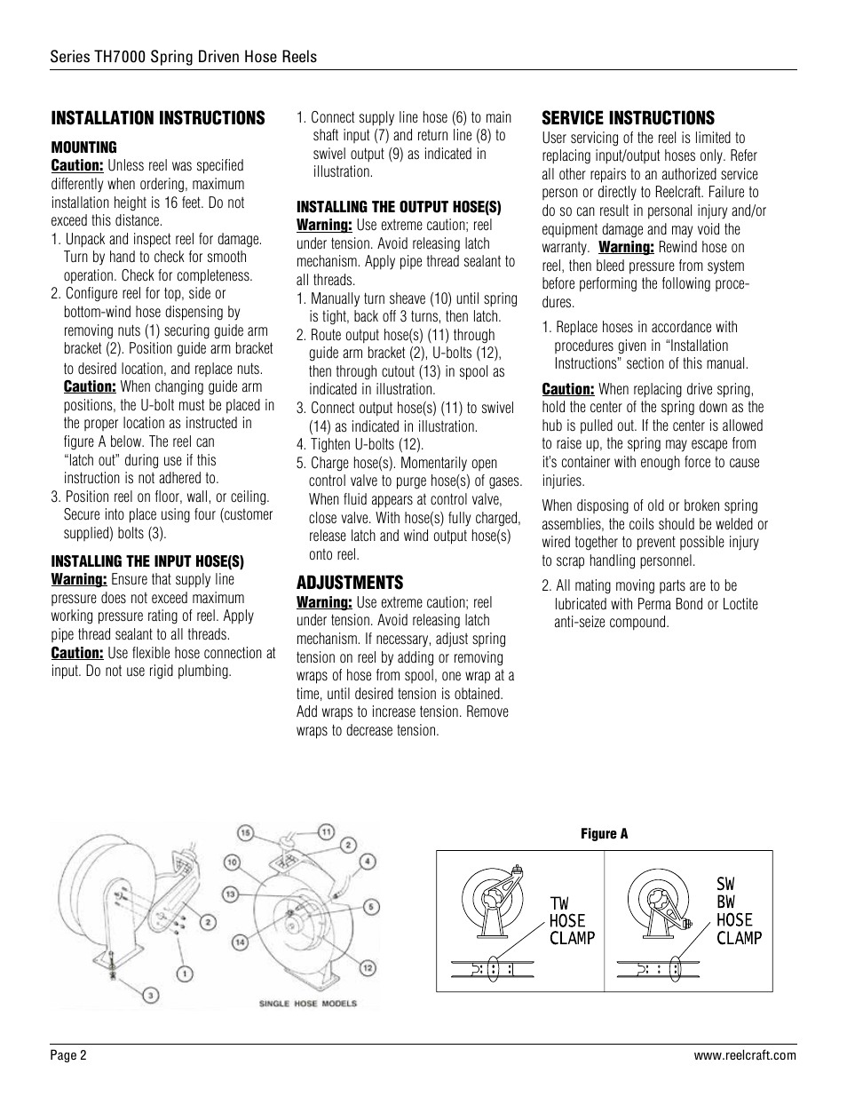 Reelcraft Series TH7000 Spring Driven Hose Reels User Manual | Page 2 / 9