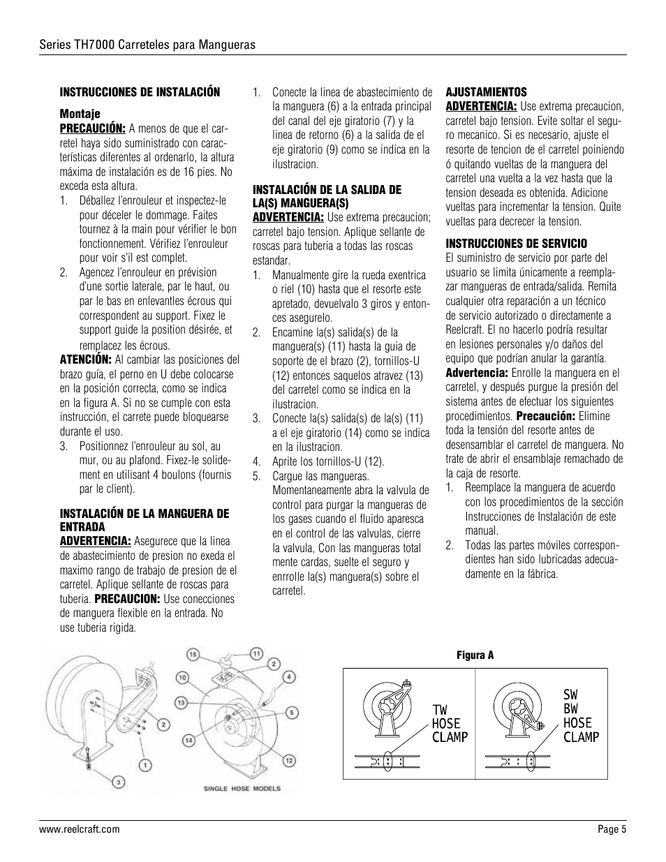 Reelcraft Series TH7000 Spring Driven Hose Reels User Manual | Page 5 / 9