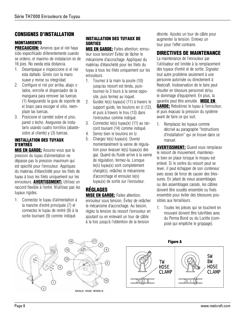 Reelcraft Series TH7000 Spring Driven Hose Reels User Manual | Page 8 / 9