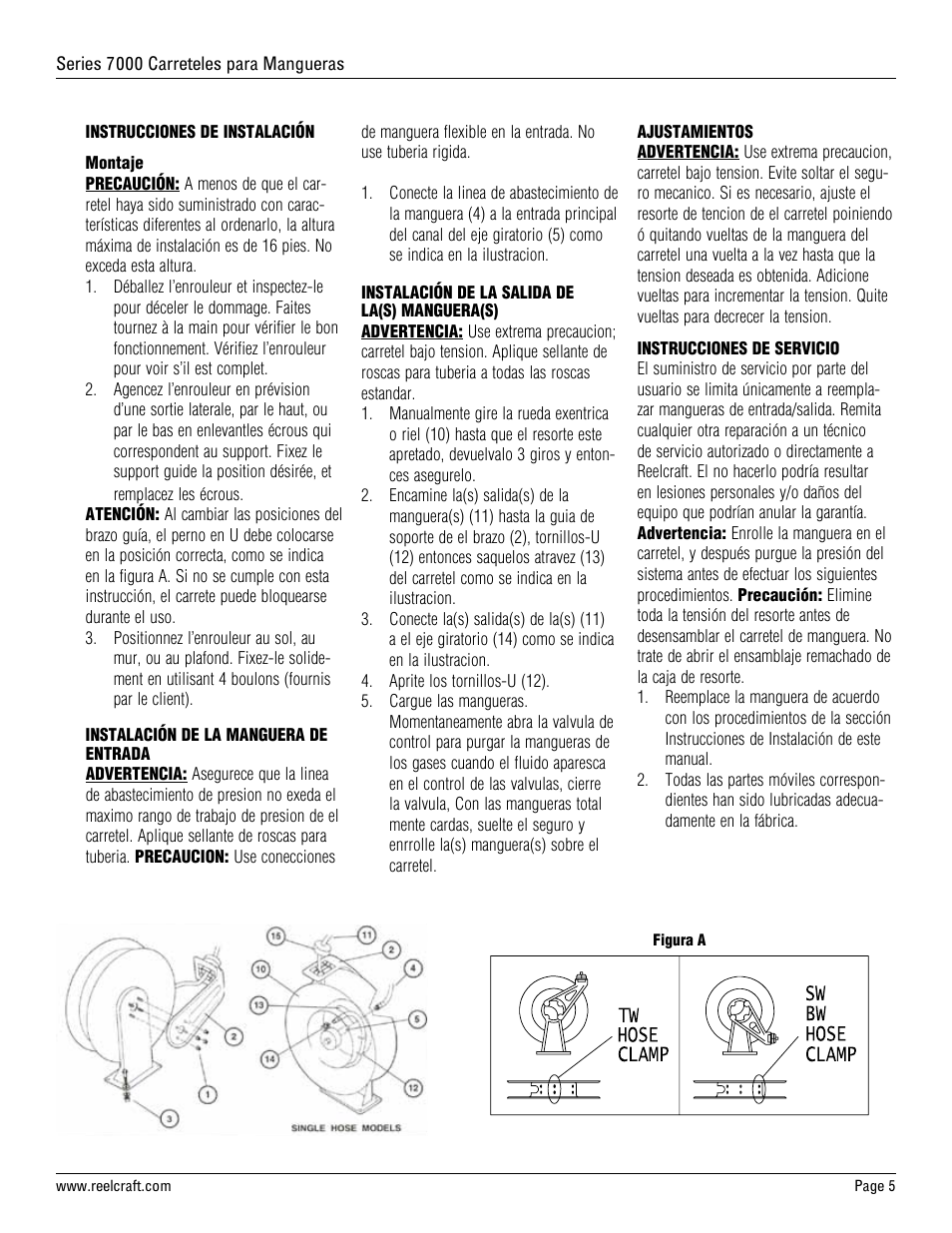 Reelcraft Series 7000 Spring Driven Hose Reels (Low and Medium Pressure Stainless Steel) User Manual | Page 5 / 9
