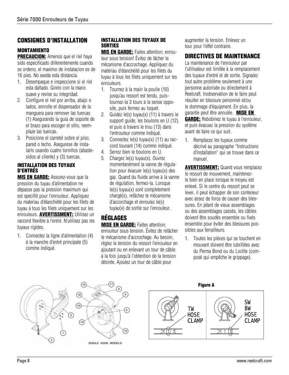 Reelcraft Series 7000 Spring Driven Hose Reels (Low and Medium Pressure Stainless Steel) User Manual | Page 8 / 9