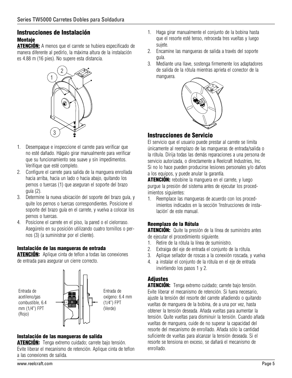 Reelcraft Series TW5000 Welding Hose Reels User Manual | Page 5 / 9