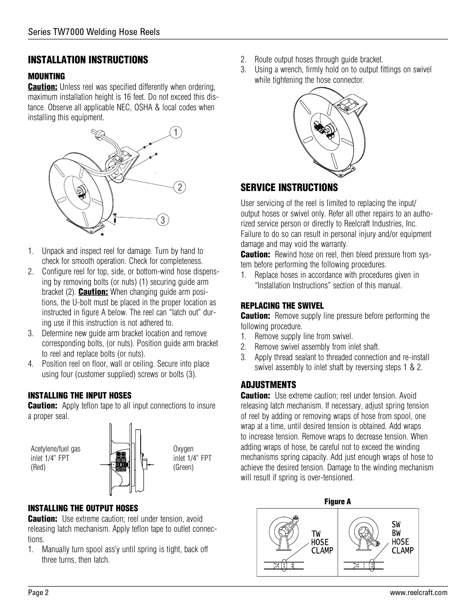 Reelcraft Series TW7000 Welding Hose Reels User Manual | Page 2 / 9