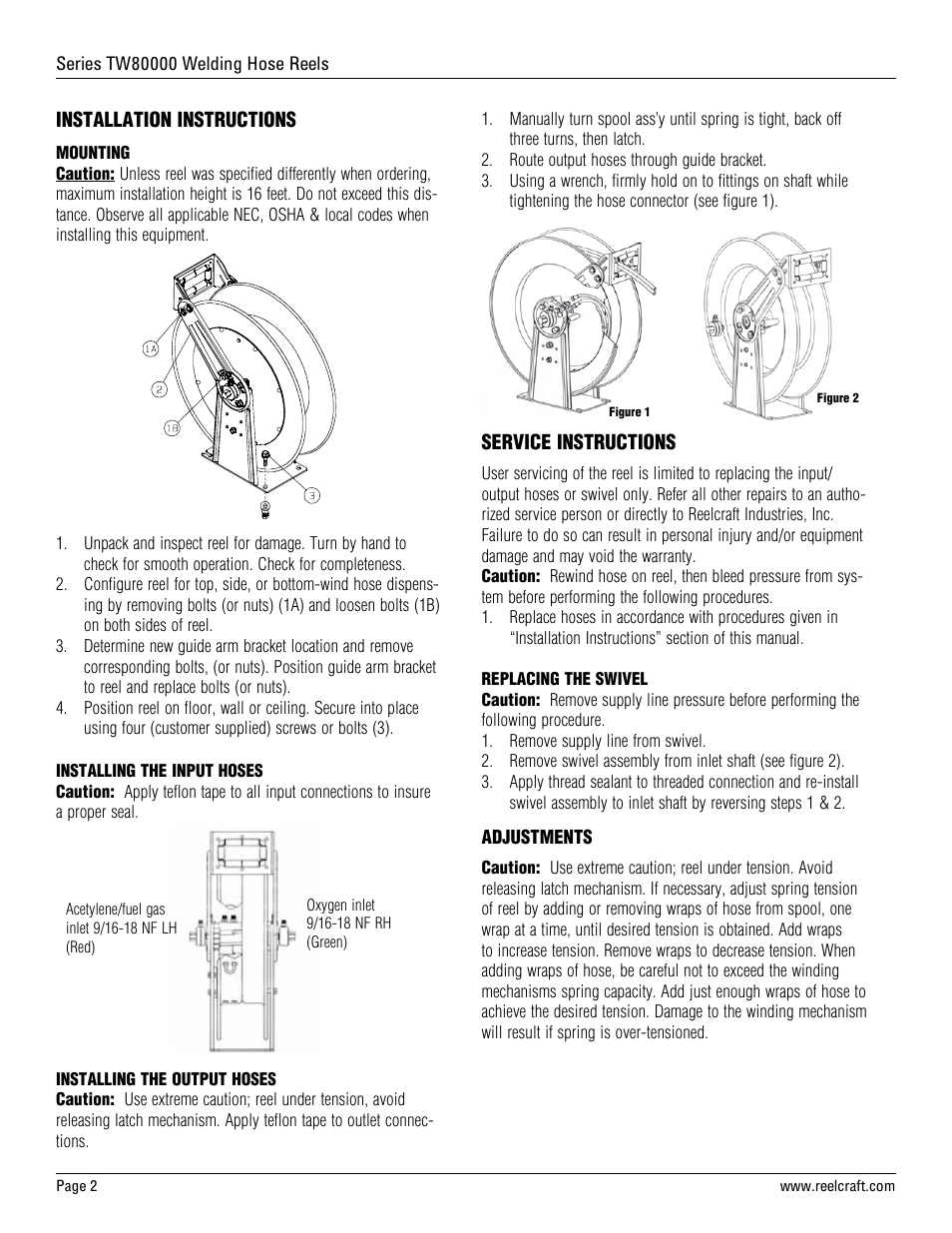 Reelcraft Series TW80000 Welding Hose Reels User Manual | Page 2 / 9