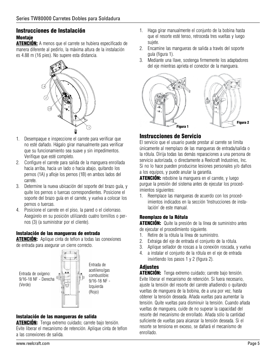 Reelcraft Series TW80000 Welding Hose Reels User Manual | Page 5 / 9
