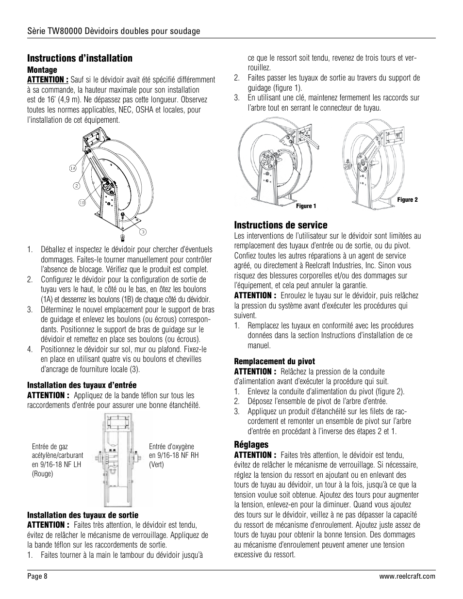 Reelcraft Series TW80000 Welding Hose Reels User Manual | Page 8 / 9