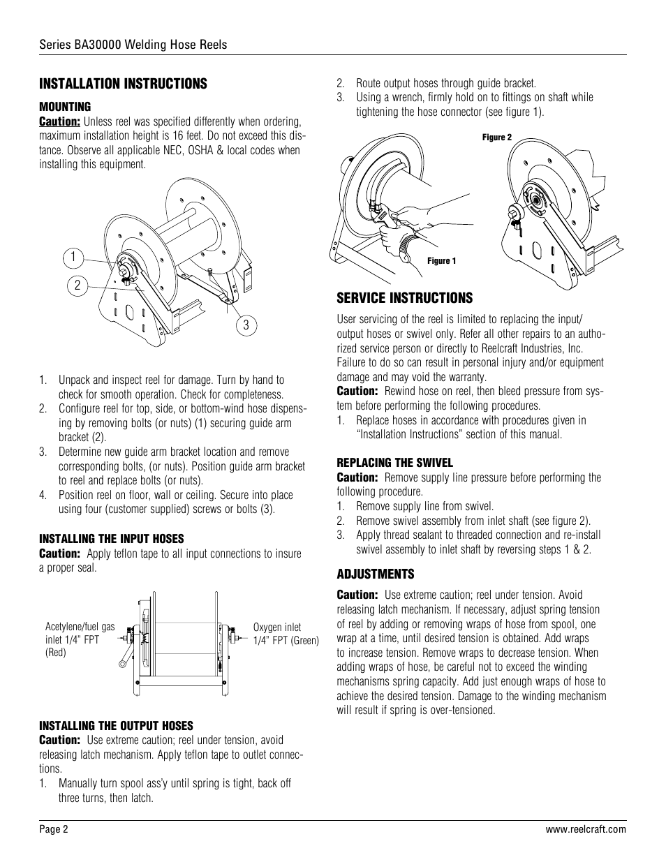 Reelcraft Series BA30000 Welding Hose Reels User Manual | Page 2 / 12