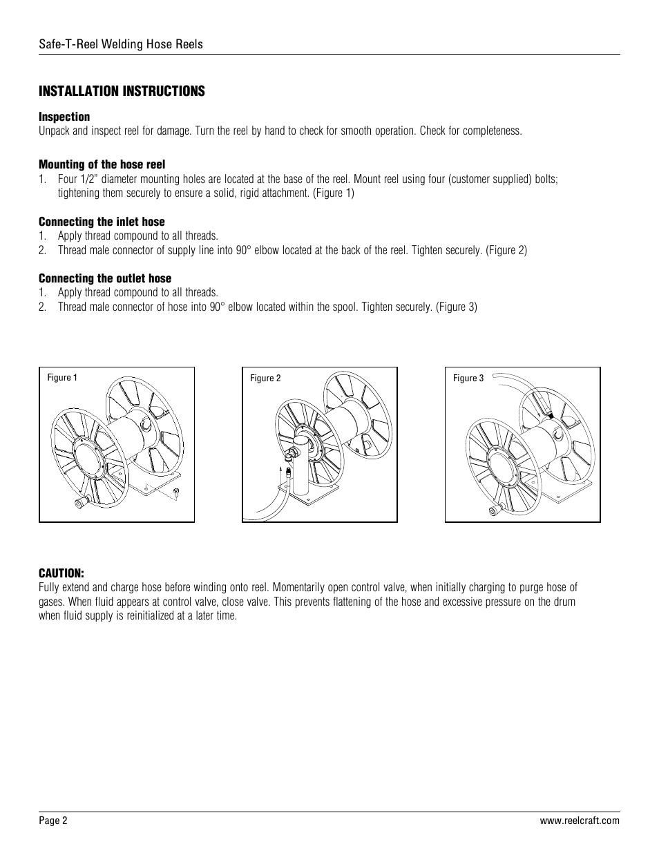 Installation instructions | Reelcraft Safe-T-Reel Welding Hose Reels (T-1115-xx) User Manual | Page 2 / 9