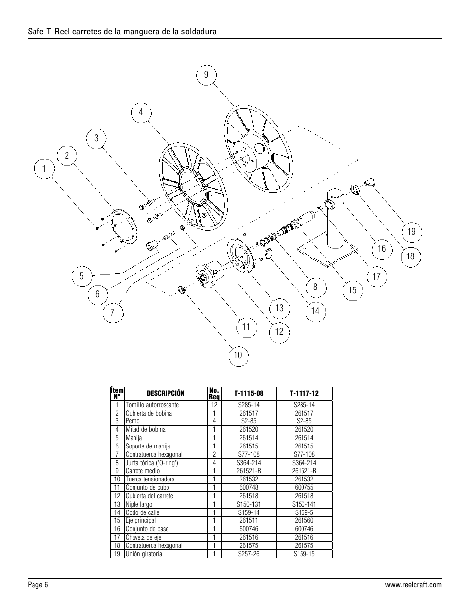 Reelcraft Safe-T-Reel Welding Hose Reels (T-1115-xx) User Manual | Page 6 / 9