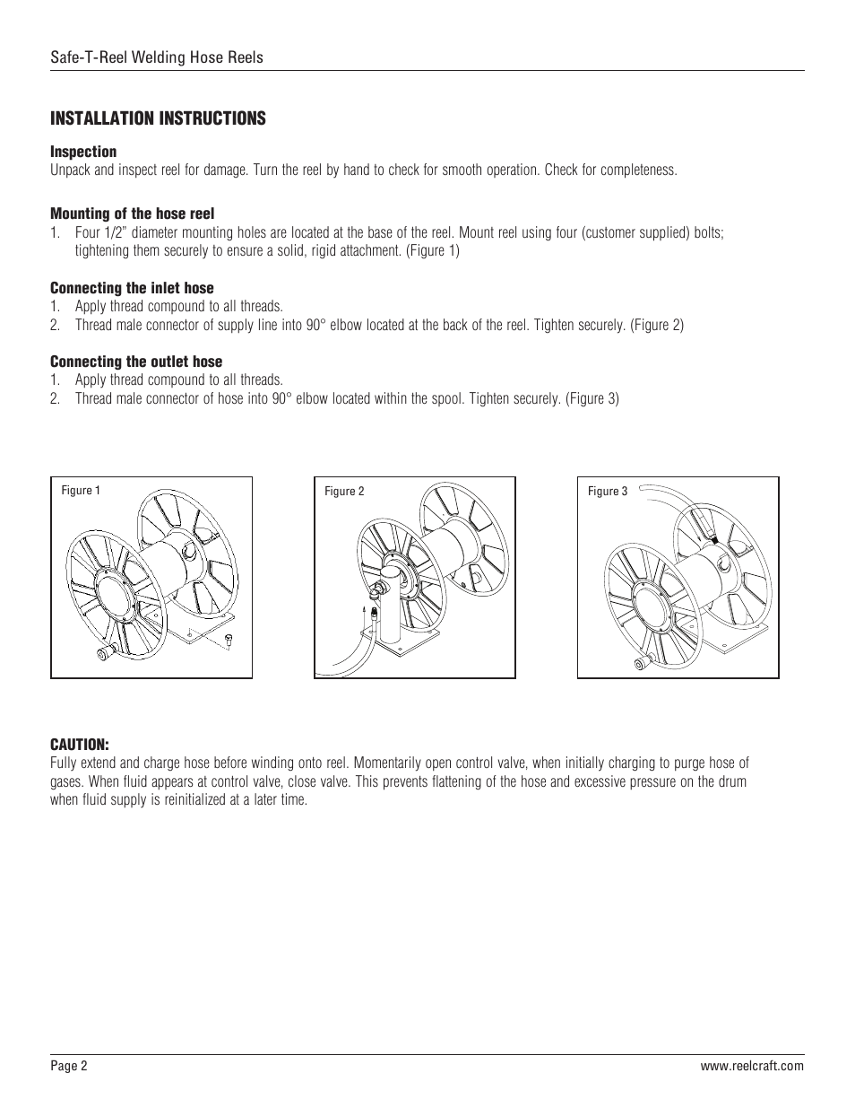 Installation instructions | Reelcraft Safe-T-Reel Welding Hose Reels (T-1116-08, T-1118-12) User Manual | Page 2 / 9