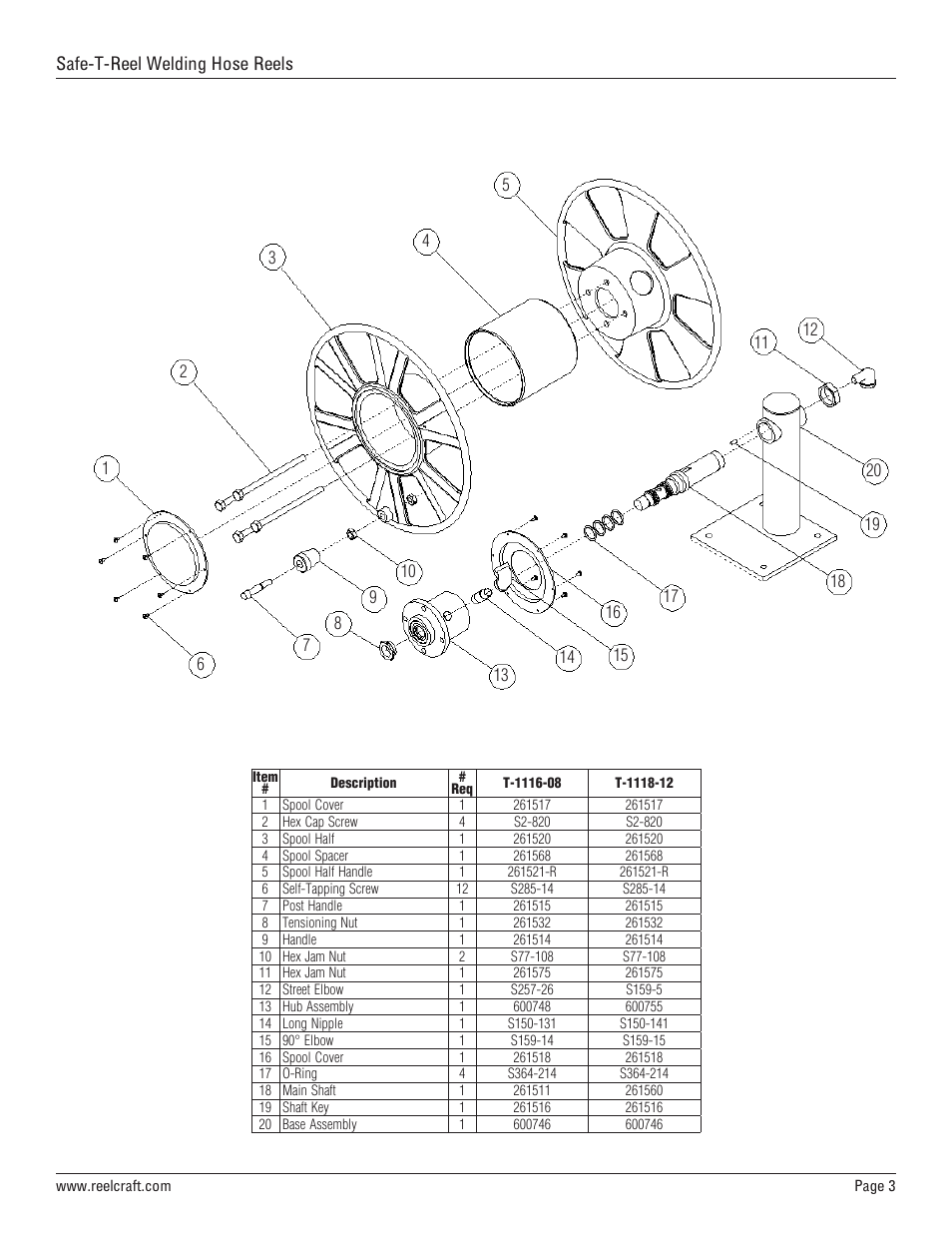 Reelcraft Safe-T-Reel Welding Hose Reels (T-1116-08, T-1118-12) User Manual | Page 3 / 9