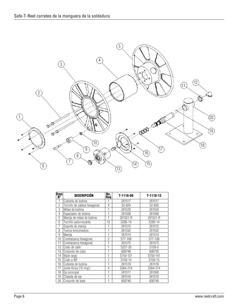 Reelcraft Safe-T-Reel Welding Hose Reels (T-1116-08, T-1118-12) User Manual | Page 6 / 9