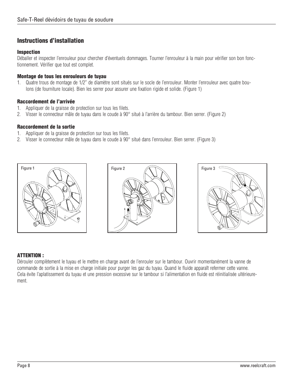 Instructions d’installation | Reelcraft Safe-T-Reel Welding Hose Reels (T-1116-08, T-1118-12) User Manual | Page 8 / 9