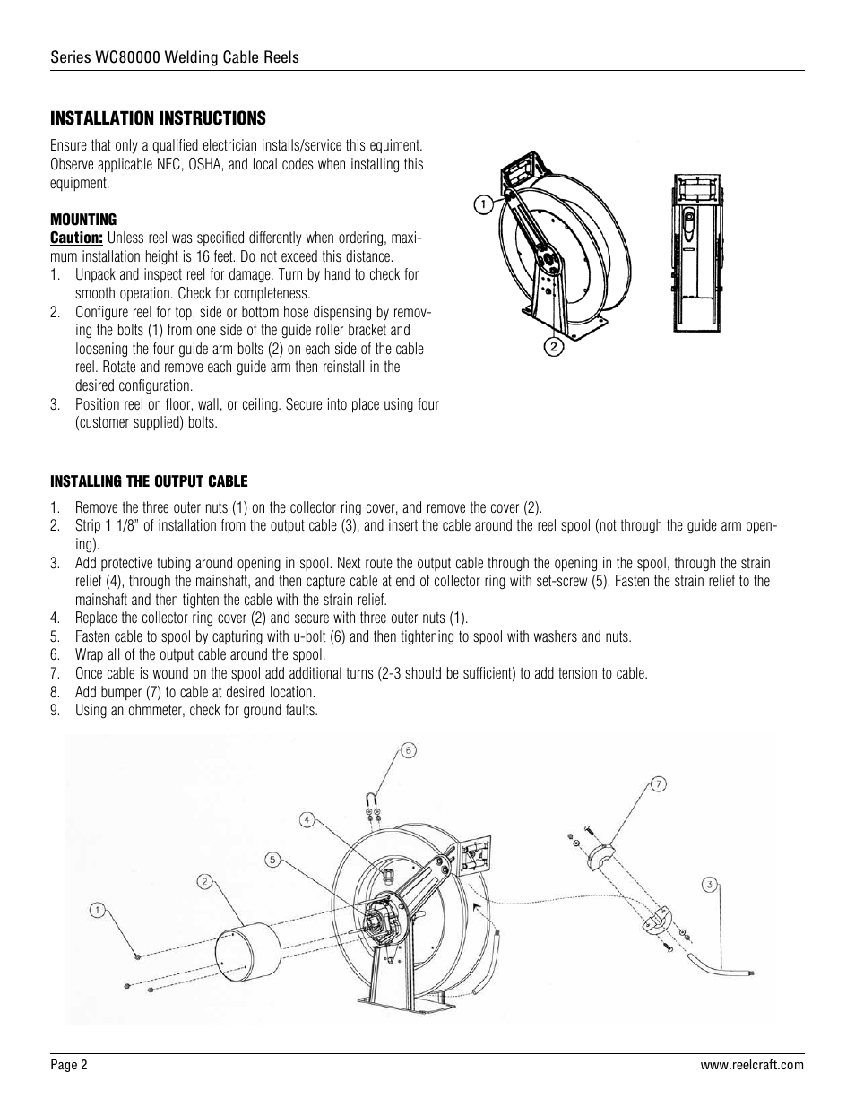Reelcraft Series WC80000 Welding Cable Reels User Manual | Page 2 / 3