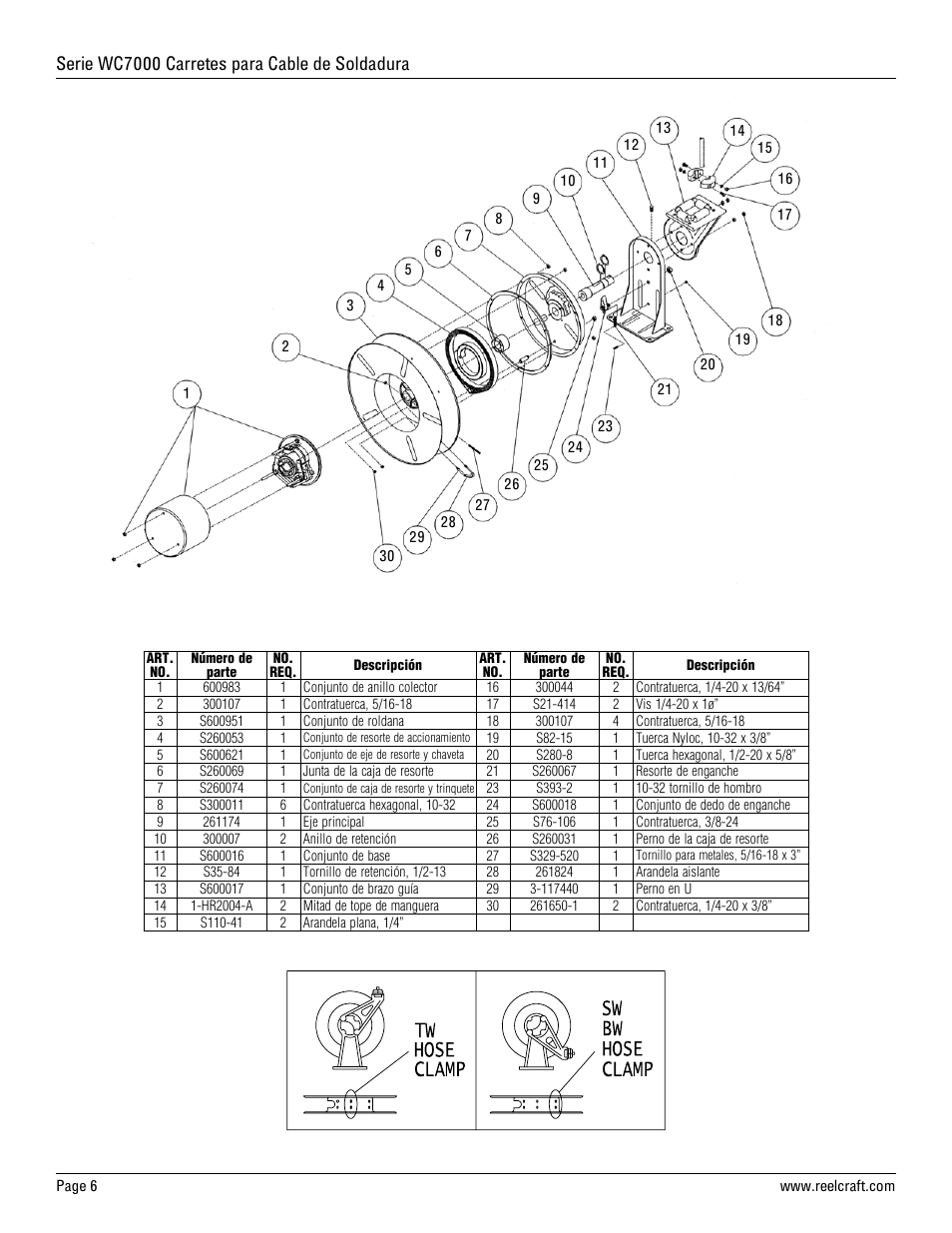 Serie wc7000 carretes para cable de soldadura | Reelcraft Series WC7000 Welding Cable Reels User Manual | Page 6 / 9