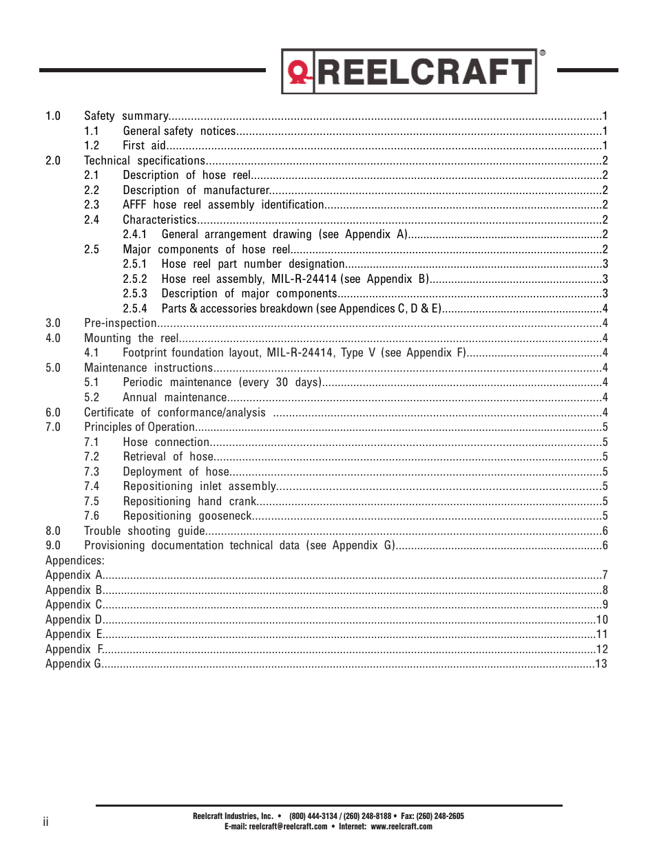 Reelcraft AFFF Hose Reels MIL-R-24414-V-75 User Manual | Page 2 / 15