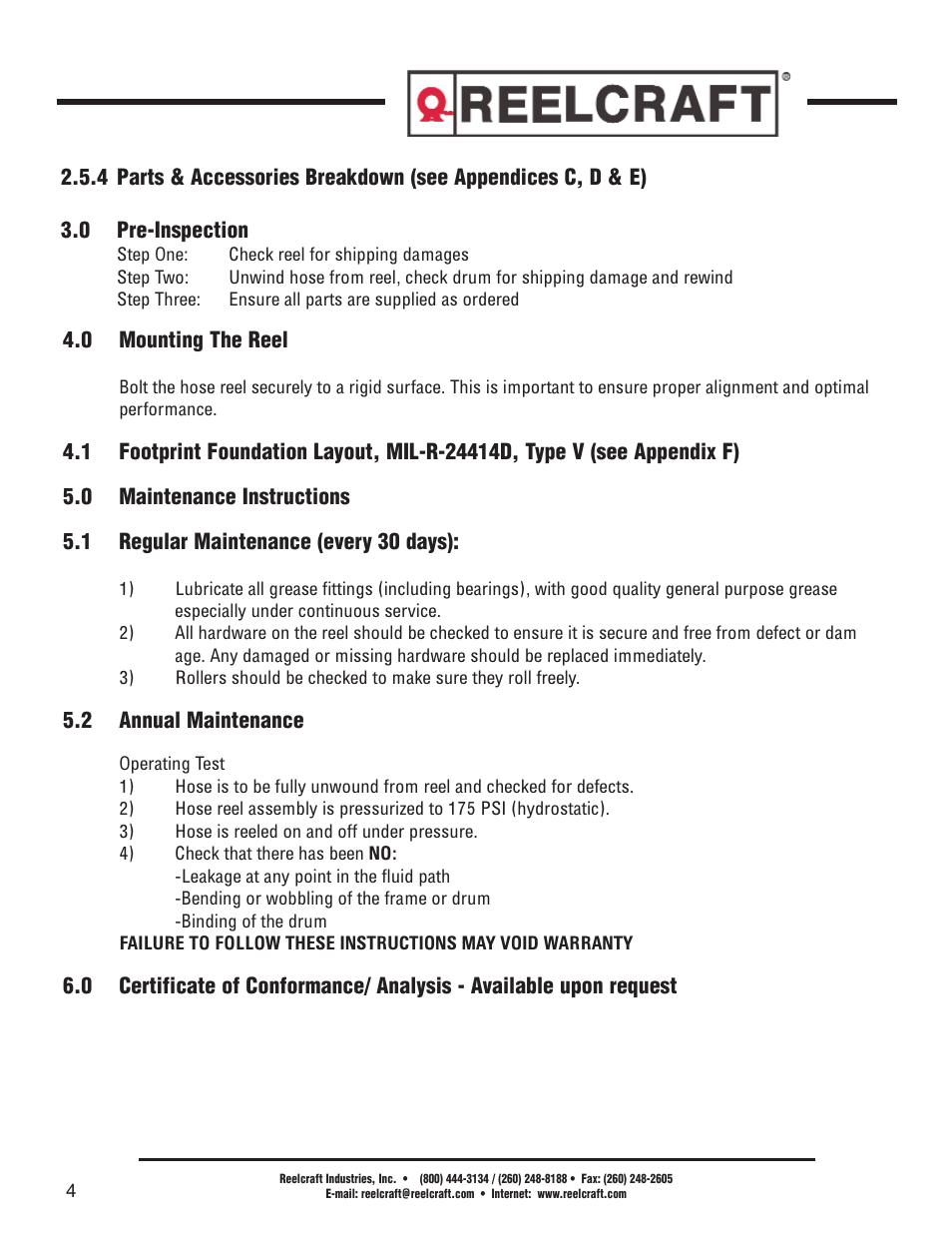 Reelcraft AFFF Hose Reels MIL-R-24414-V-75 User Manual | Page 6 / 15