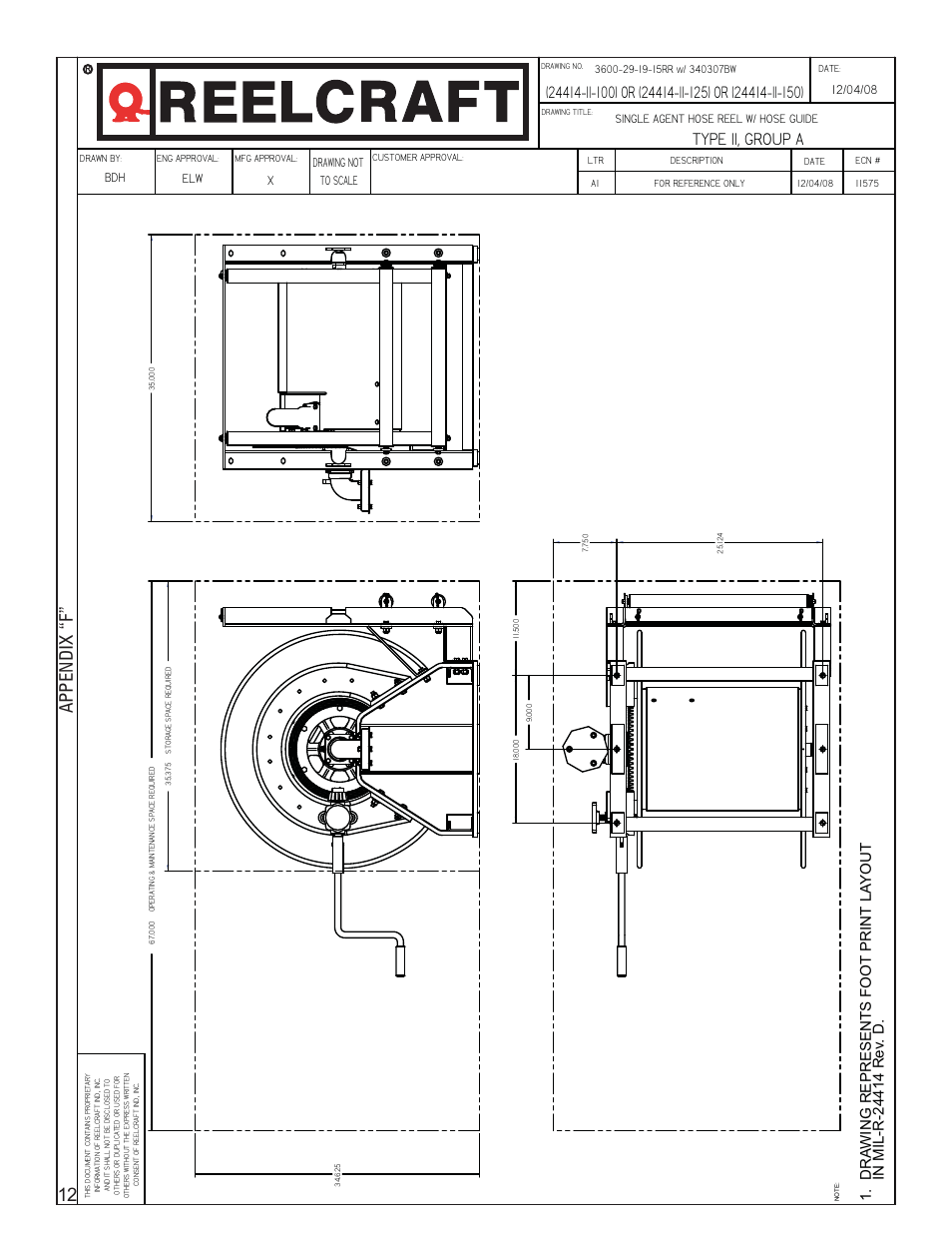 Type ii, group a, Appendix “f” 12 | Reelcraft AFFF Hose Reels MIL-R-24414-II-150 User Manual | Page 14 / 15