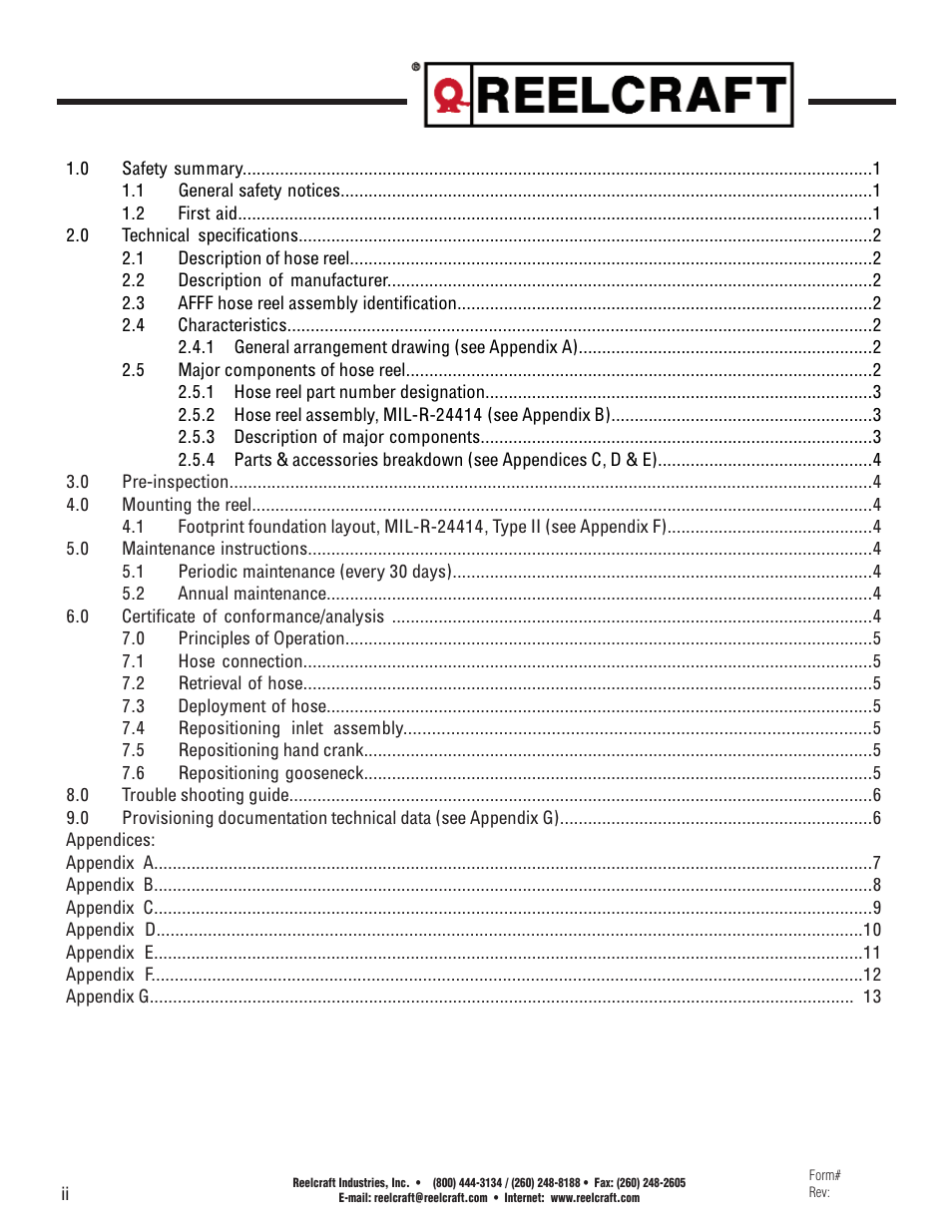 Reelcraft AFFF Hose Reels MIL-R-24414-II-150 User Manual | Page 2 / 15