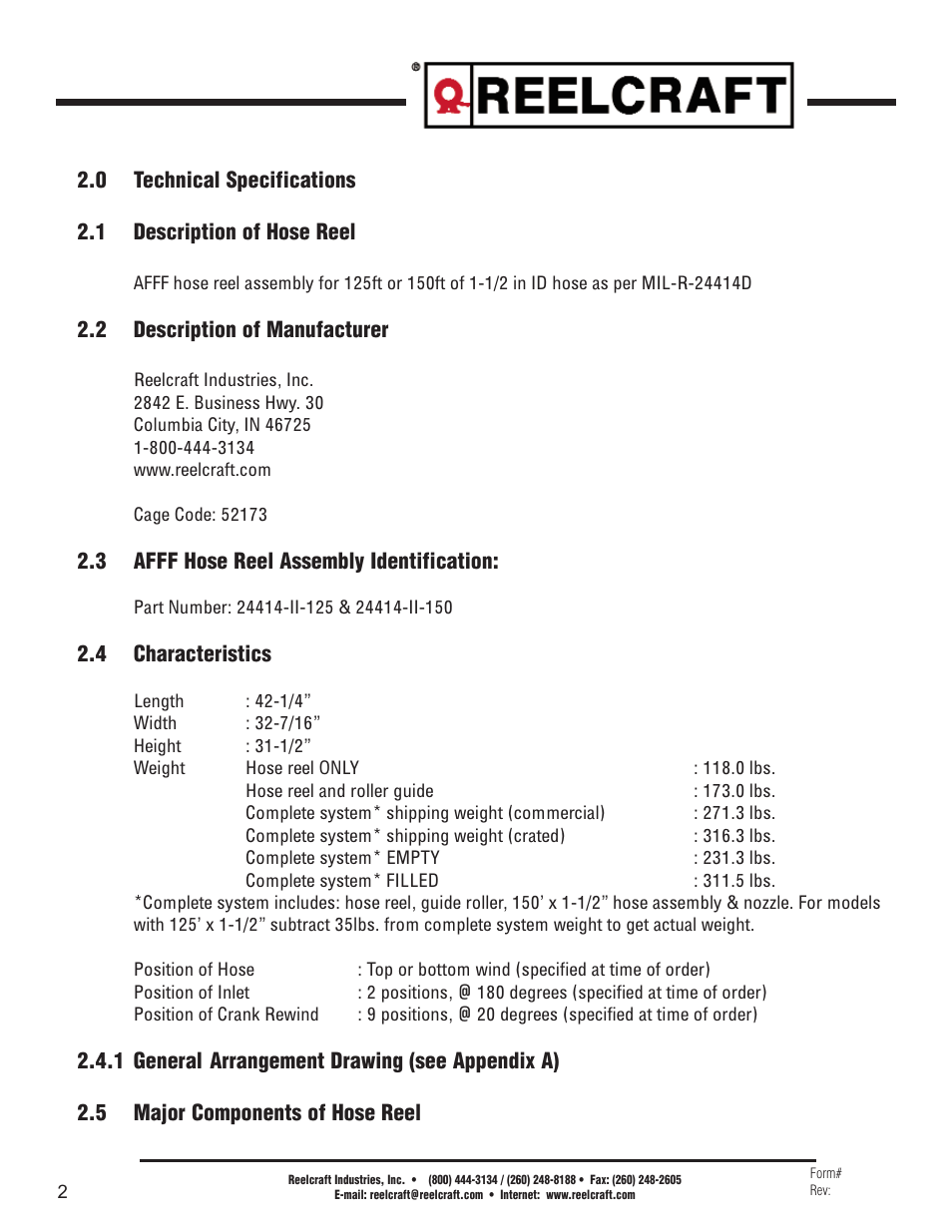 Reelcraft AFFF Hose Reels MIL-R-24414-II-150 User Manual | Page 4 / 15