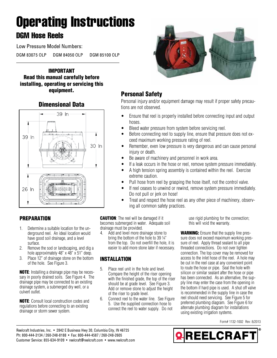 Reelcraft Series DGM - Underground Reels User Manual | 4 pages