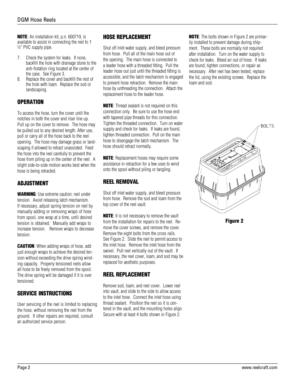 Reelcraft Series DGM - Underground Reels User Manual | Page 2 / 4