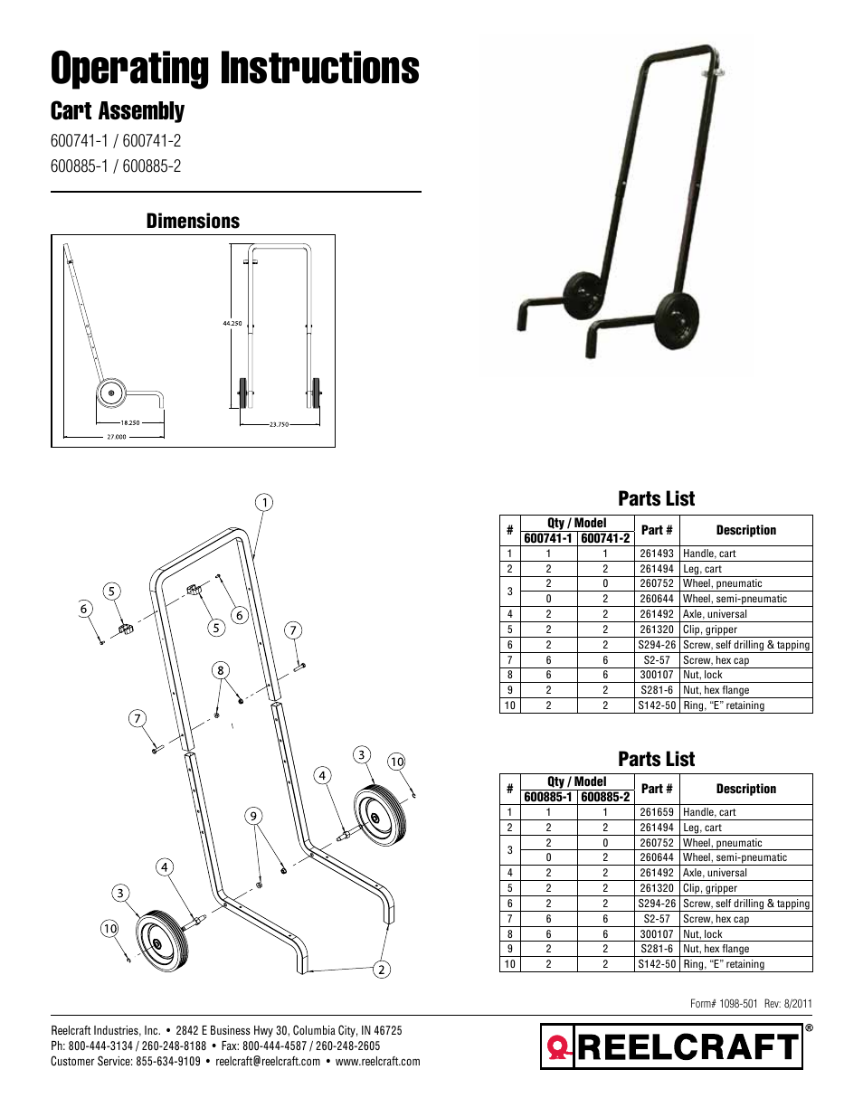 Reelcraft Cart Assembly User Manual | 6 pages