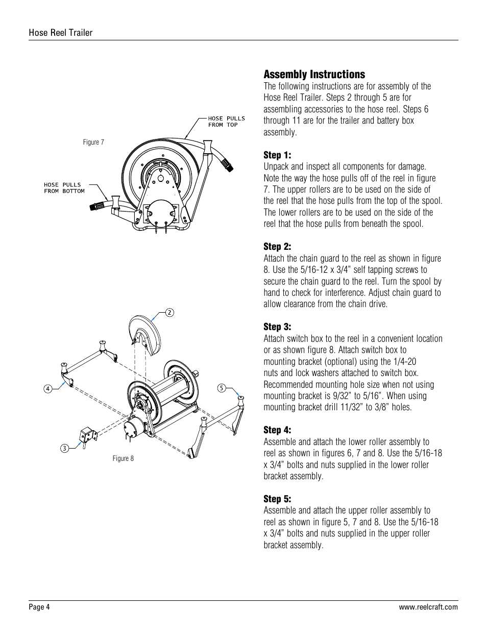 Assembly instructions | Reelcraft Hose Reel Trailer User Manual | Page 4 / 8