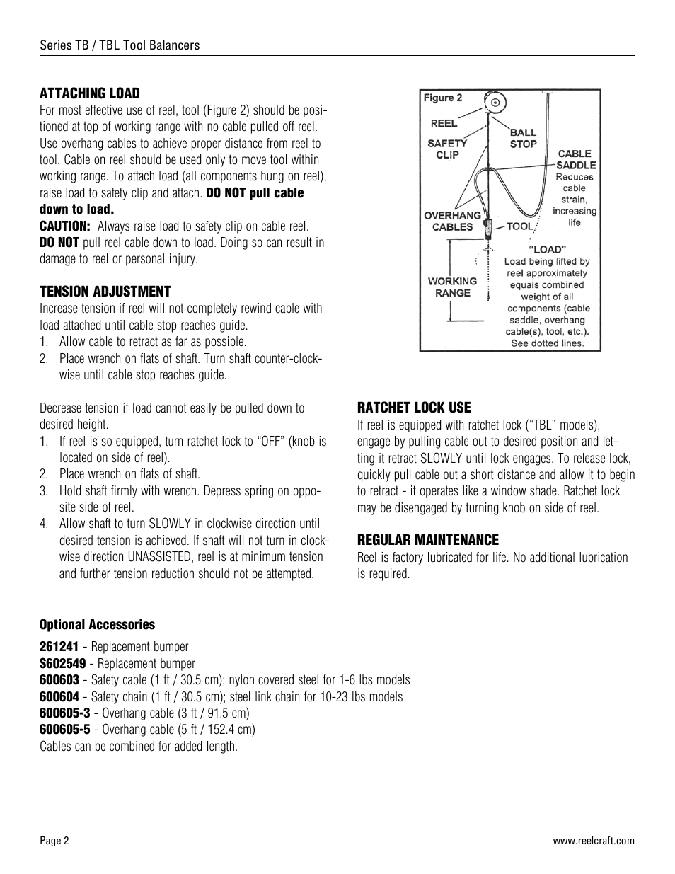 Reelcraft Series TB/TBL Tool Balancers User Manual | Page 2 / 2