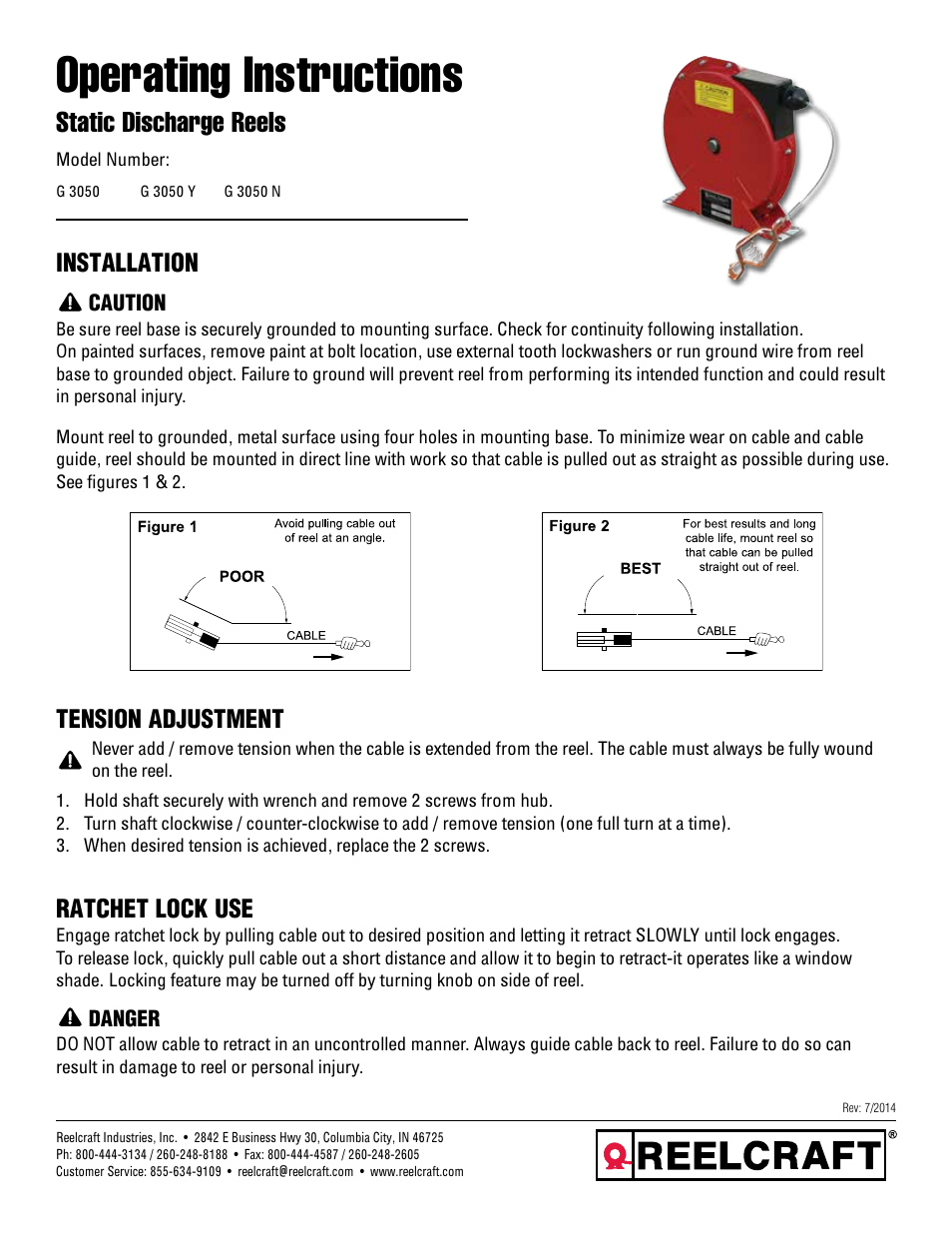 Reelcraft Static Discharge Reels G3050 User Manual | 2 pages