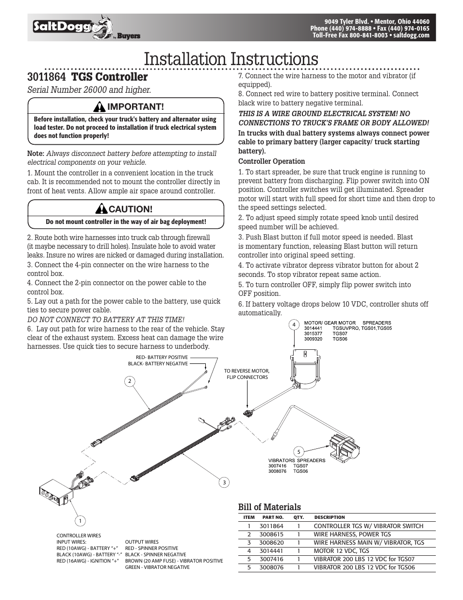 SaltDogg TGS Controller (3011864) - TGSUVPROA, TGS01B, TGS03, TGS05B, TGS06, TGS07 User Manual | 2 pages