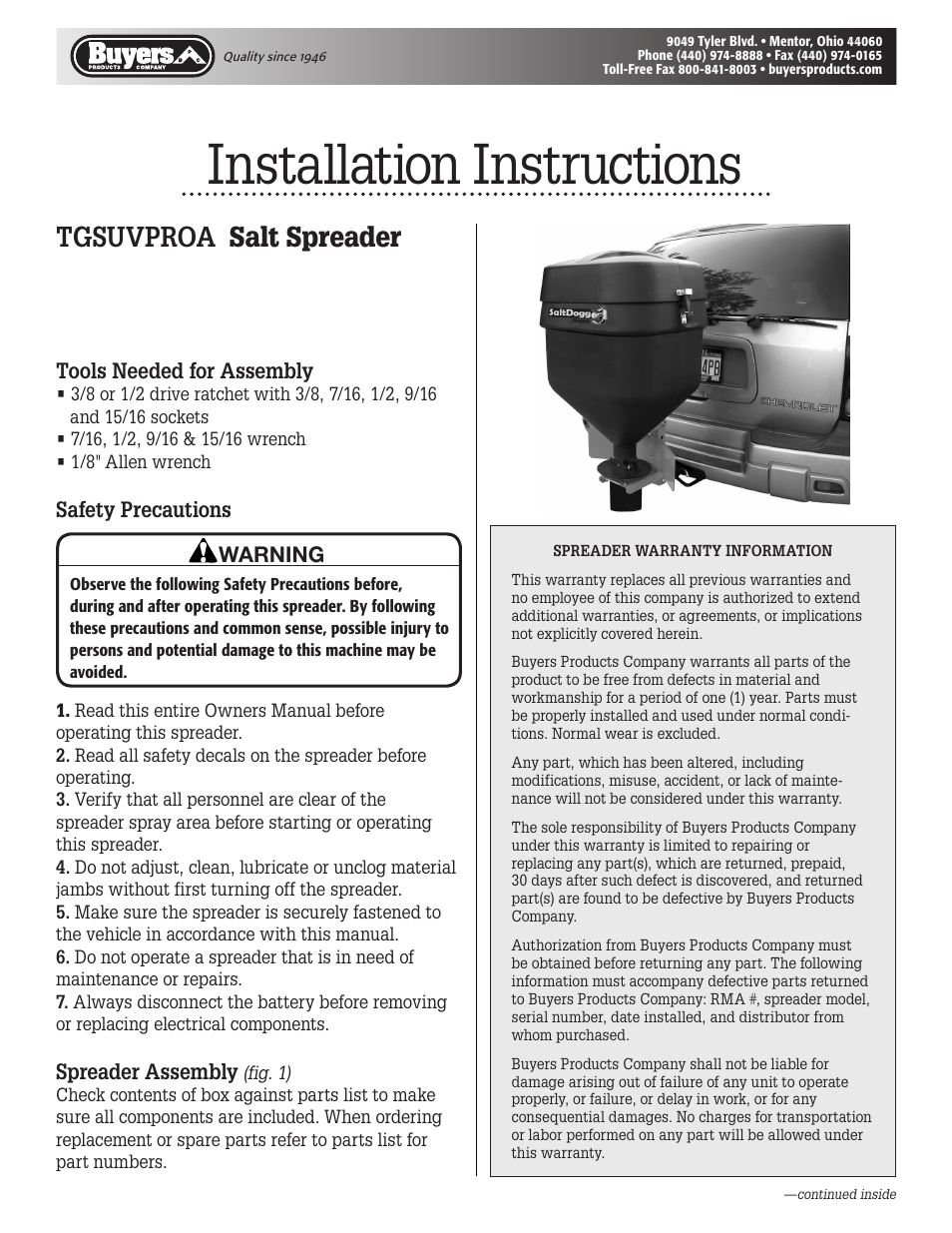 SaltDogg TGSUVPROA Salt Spreader User Manual | 4 pages