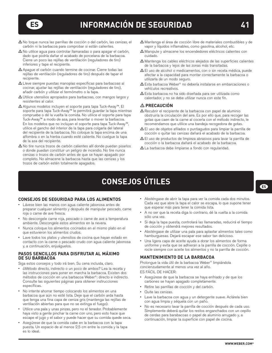 Consejos útiles, Información de seguridad | weber HOLZKOHLEGRILLS User Manual | Page 41 / 84