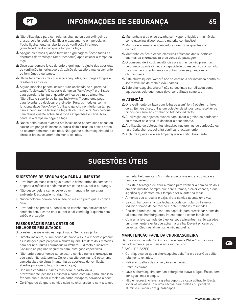 Sugestões úteis, Informações de segurança | weber HOLZKOHLEGRILLS User Manual | Page 65 / 84